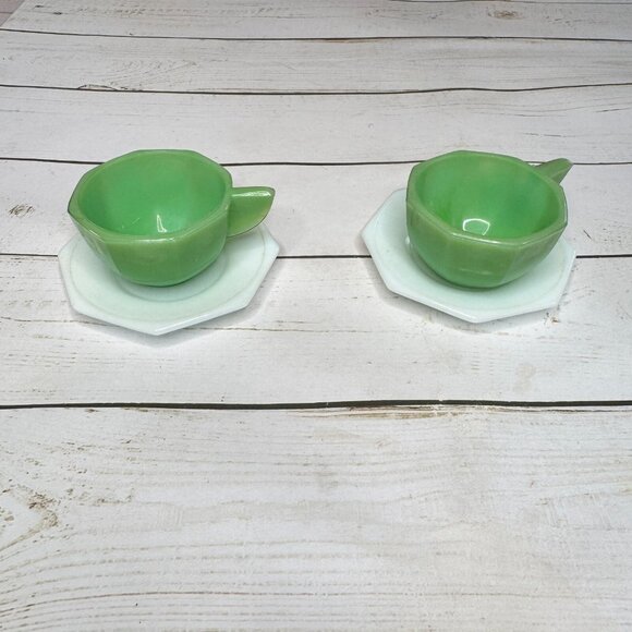 VTG Akro Agate Little American Maid Tea Set Children's Toys Dishes Green & White - Picture 10 of 16